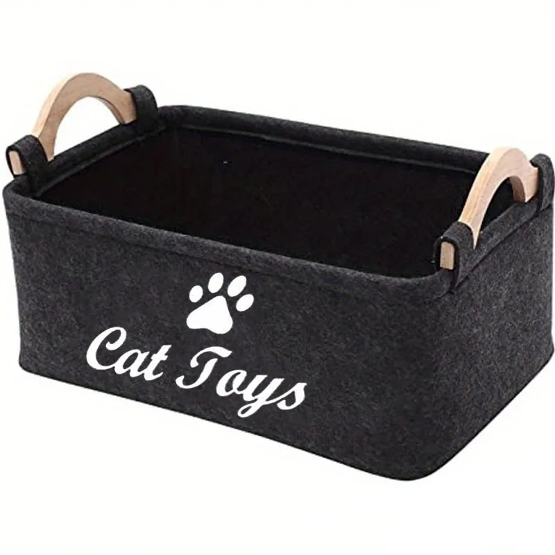 Stylish Felt Pet Toy Storage Basket - Durable Organizer for Cat & Dog Toys, Dirty Clothes, and Cleaning Supplies - Letter Print