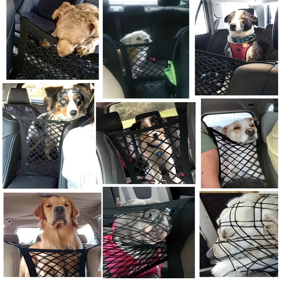 Dog Car Net Barrier With Auto Safety Mesh Organizer Stretchable Storage Bag Universal For Cars