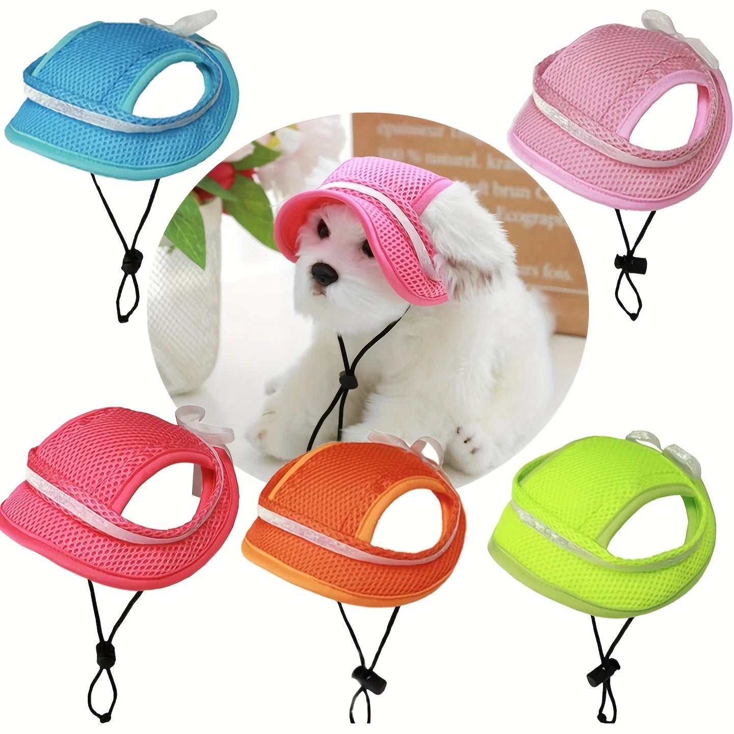 1pc Sun-Protective Pet Hat with Bow Decoration for Dogs and Cats - Adjustable and Stylish