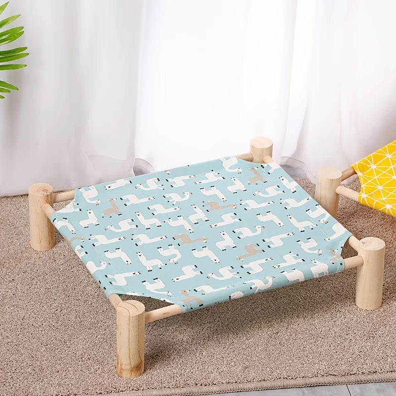 Wooden Portable Cooling Hammock With Detachable Stand Elevated Pet Bed- Perfect For Cats & Dogs!