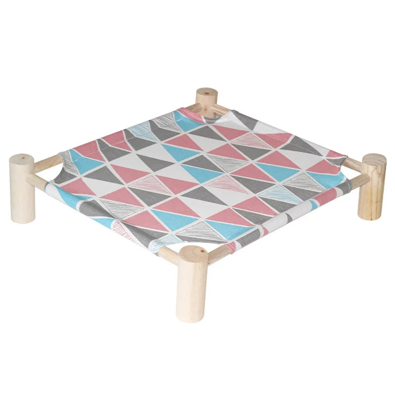 Wooden Portable Cooling Hammock With Detachable Stand Elevated Pet Bed- Perfect For Cats & Dogs!