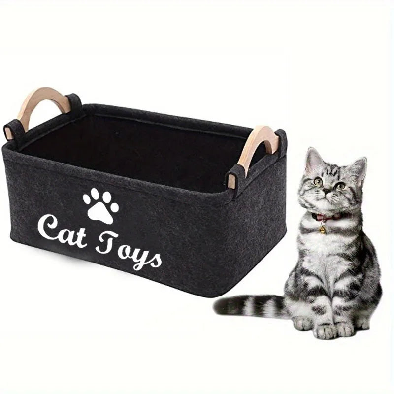 Stylish Felt Pet Toy Storage Basket - Durable Organizer for Cat & Dog Toys, Dirty Clothes, and Cleaning Supplies - Letter Print
