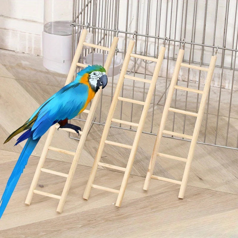 1pc Parrot Toy Wooden Bird Climbing Ladder, Parrot Bird Cage Supplies, Solid Wood Stand Climbing Ladder,Hamster ladder