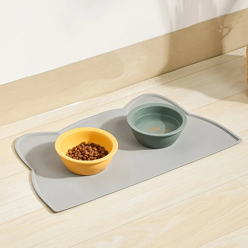 Silicone Cat Feeding Mat - Waterproof, Non-Slip Pet Placemat With Raised Edges For Food & Water Bowls