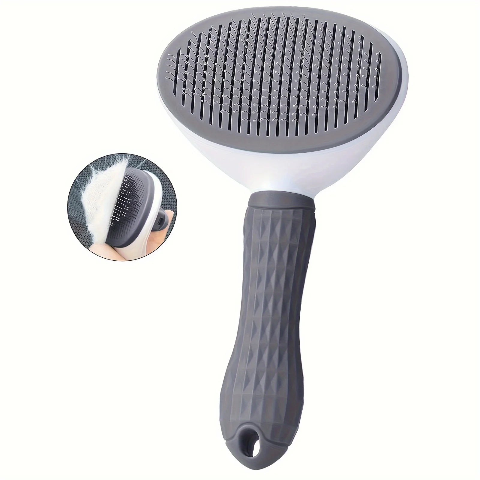 Pet Grooming Brush with One-Click Hair Removal - Cat and Dog Massage Comb with Detachable Stainless Steel Bristles - Plastic Han